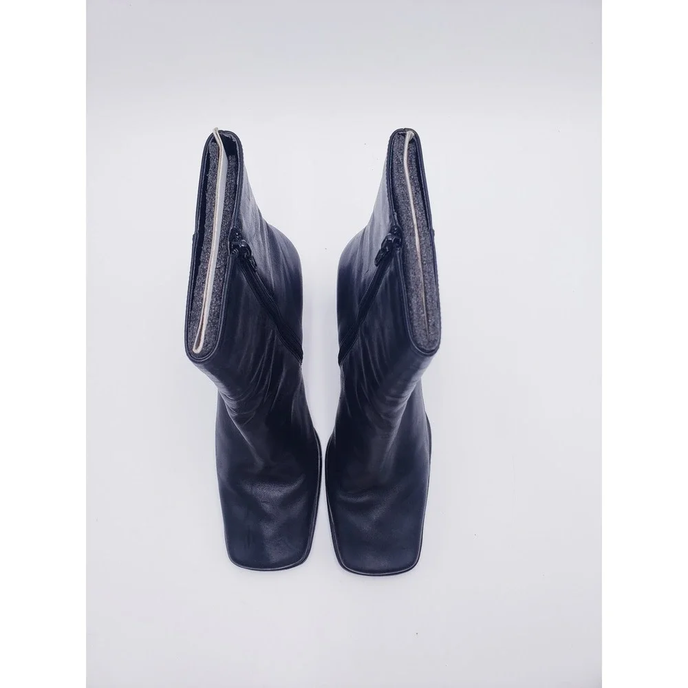 Nine West Zamir Black Leather Square Toe Block Heel Ankle Boots Womens Size 10
